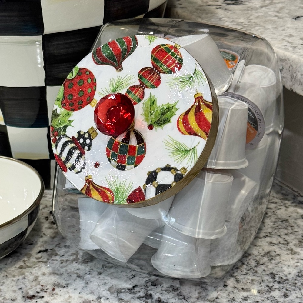 Deck the Halls cookie jar glass canister